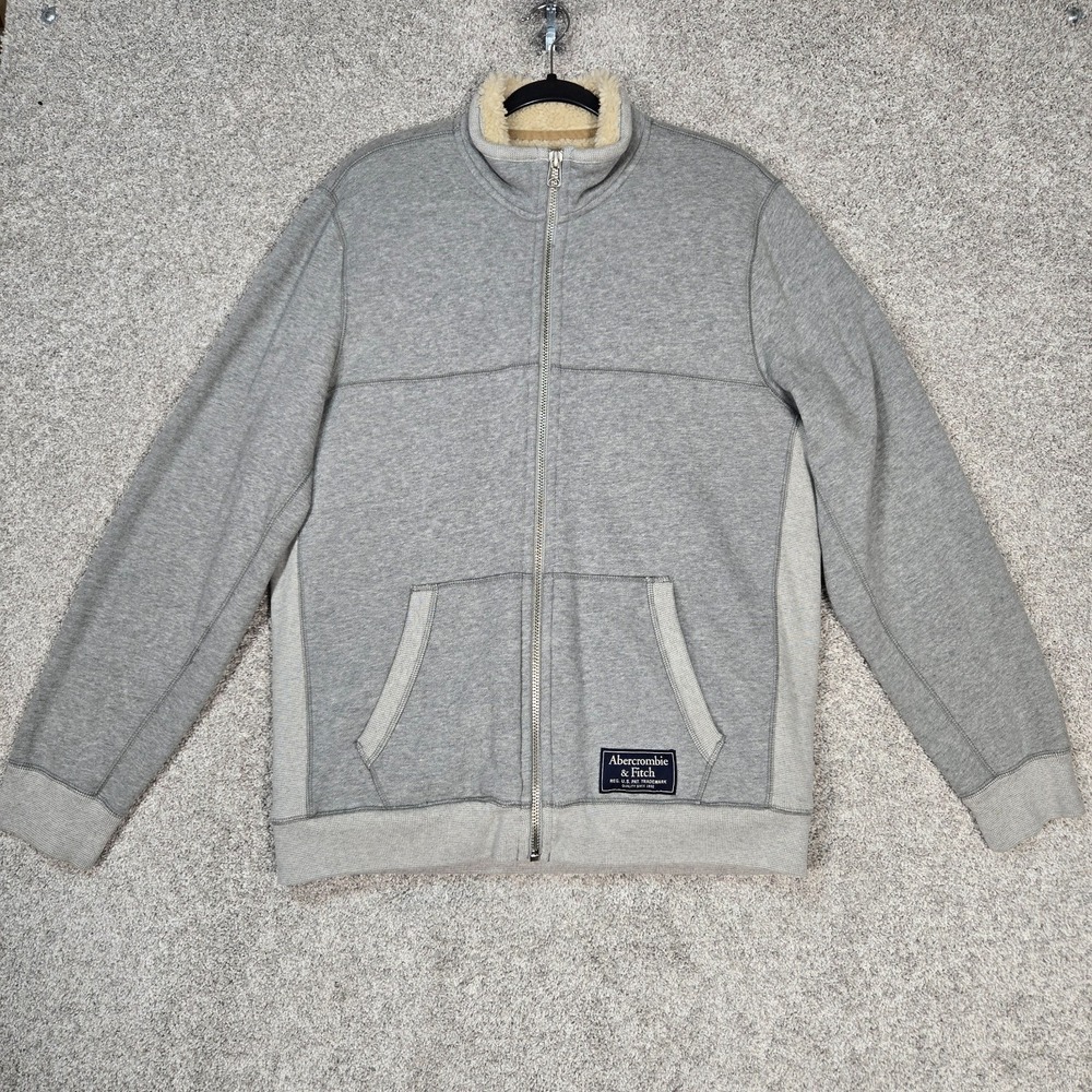 Abercrombie & Fitch Mens XLSherpa Lined‎ Full Zip Fleece Jacket Gray